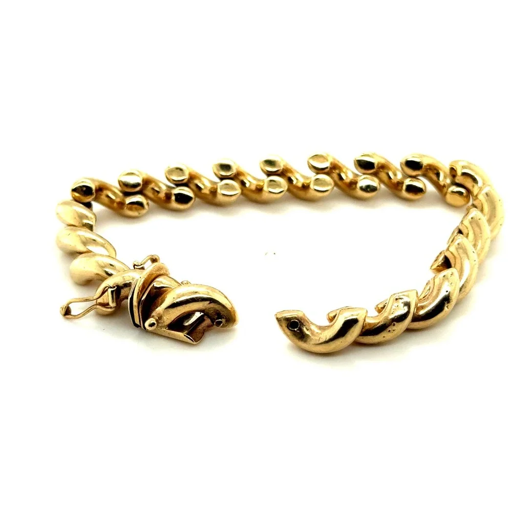 14K Yellow Gold Italian San Marco Link Bracelet 7.5 Inch 24.5g Needs Repair
